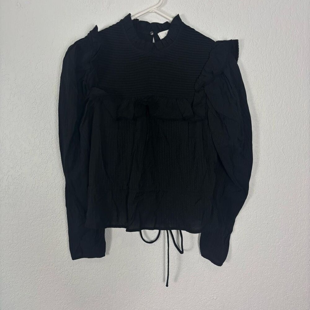 ASTR The Label Black Ruffle Detail Long‎ Sleeve Blouse Top Size Small